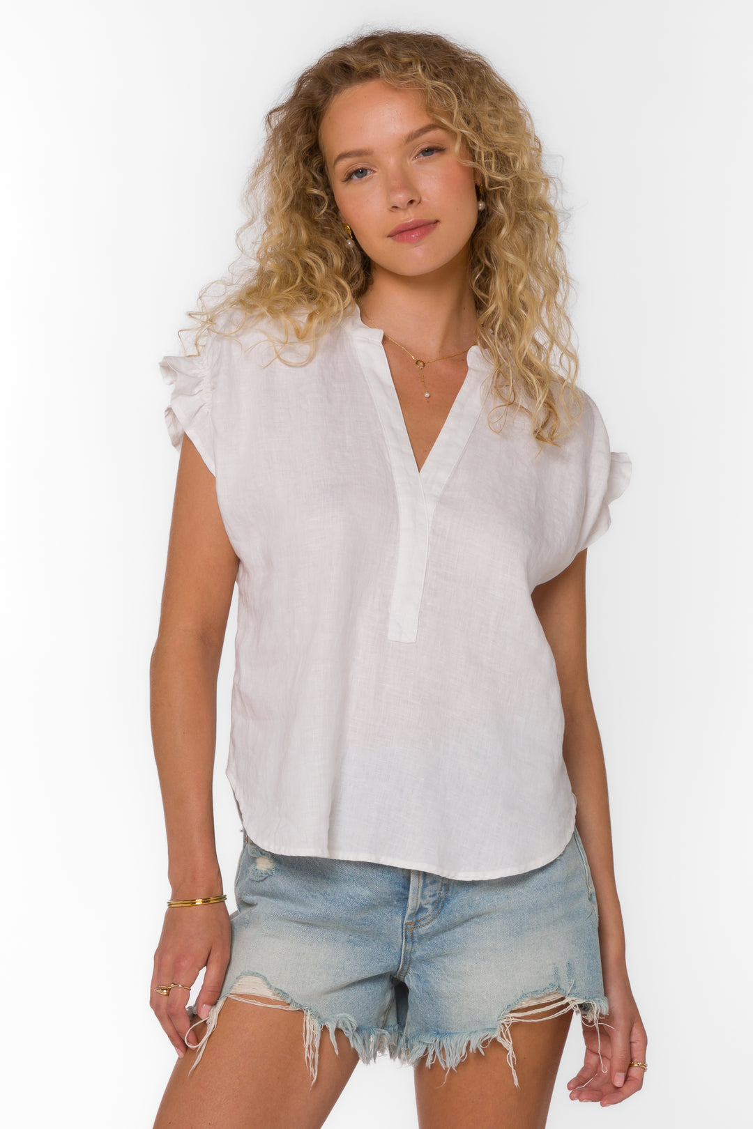 Avery Optic White Linen Top - Tops - Velvet Heart Clothing