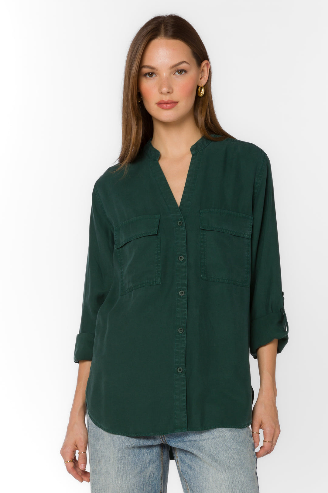 Addilyn Pine Needle Green Shirt - Tops - Velvet Heart Clothing