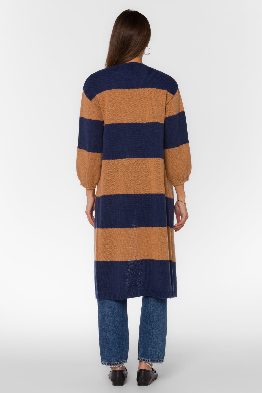 Amina Navy Brown Stripe Cardigan - Sweaters - Velvet Heart Clothing