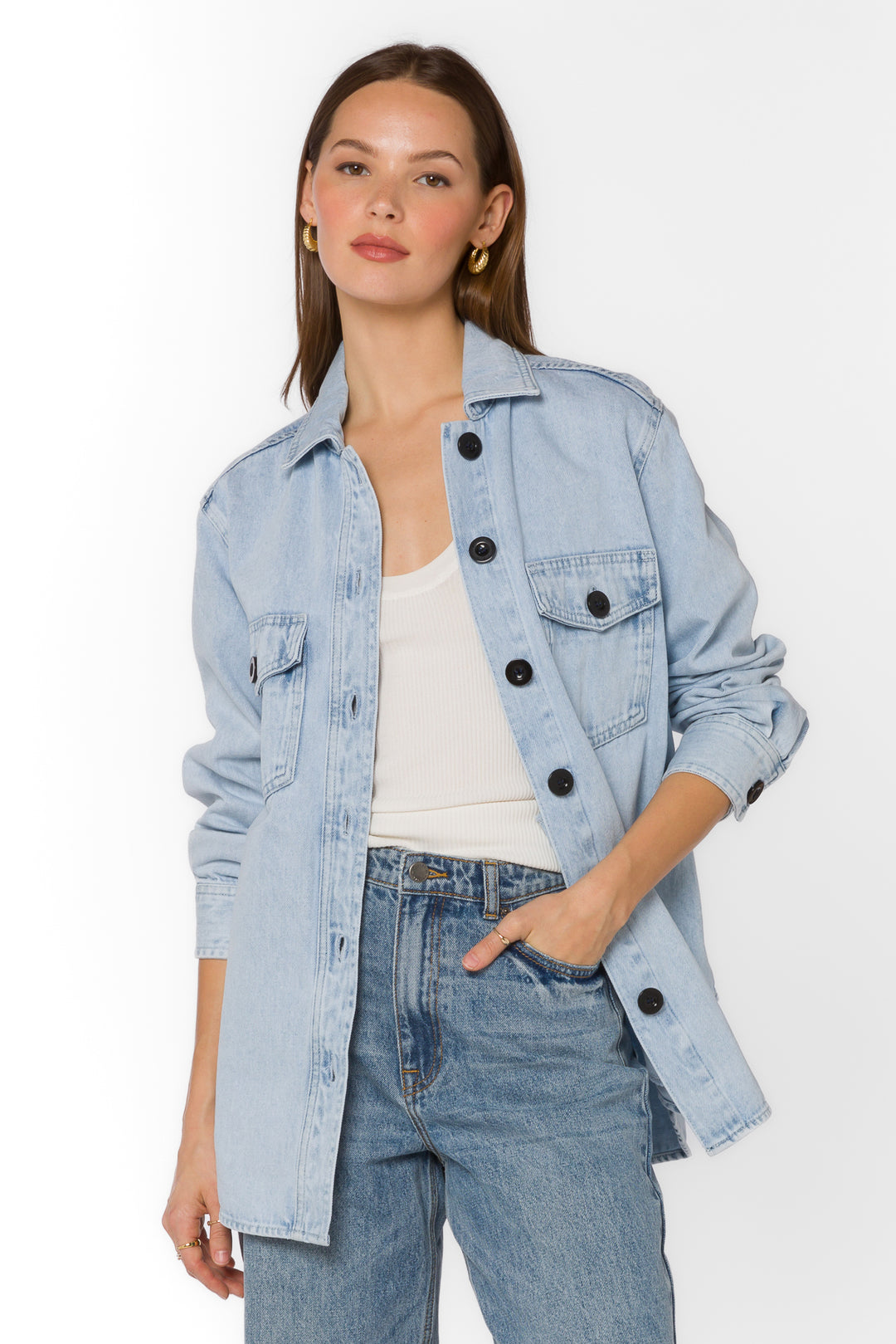 Austin Light Mineral Blue Shirt Jacket - Jackets & Outerwear - Velvet Heart Clothing