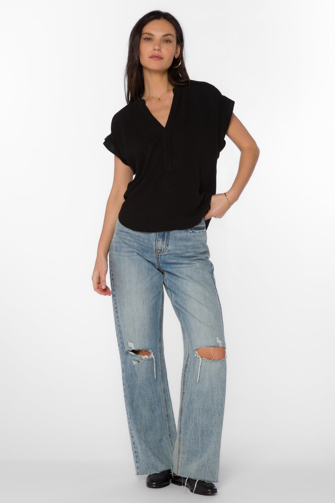 Avery Black Linen Top - Tops - Velvet Heart Clothing