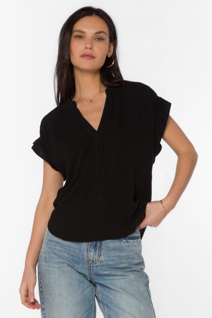 Avery Black Linen Top - Tops - Velvet Heart Clothing