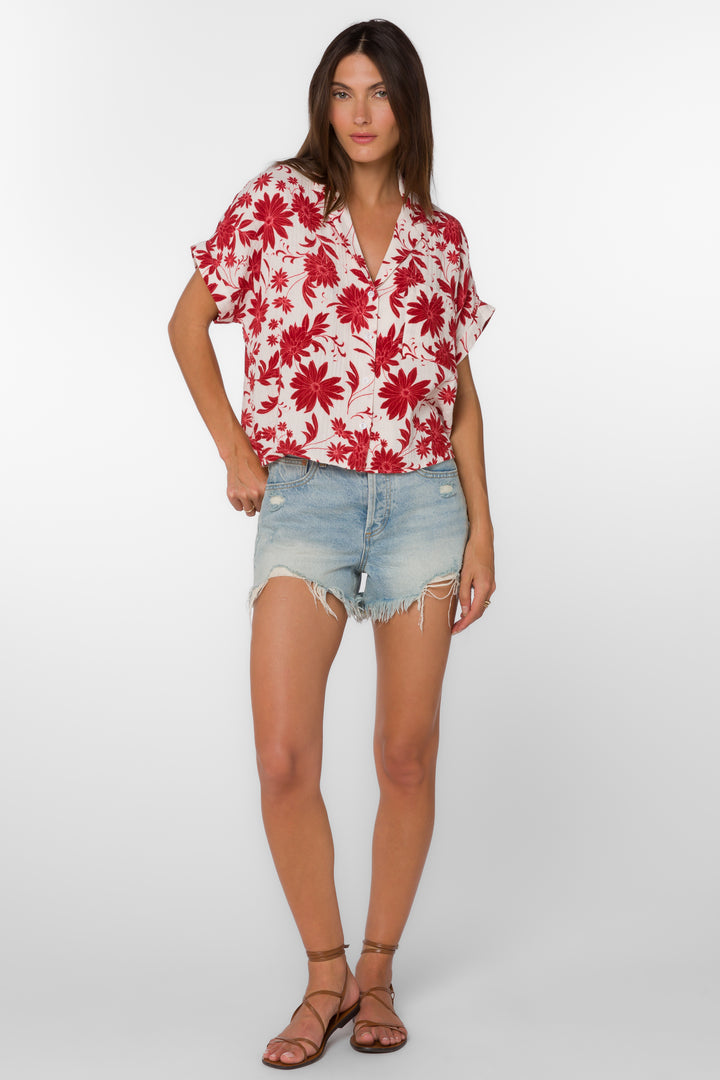 Bane Red Floral Shirt - Tops - Velvet Heart Clothing