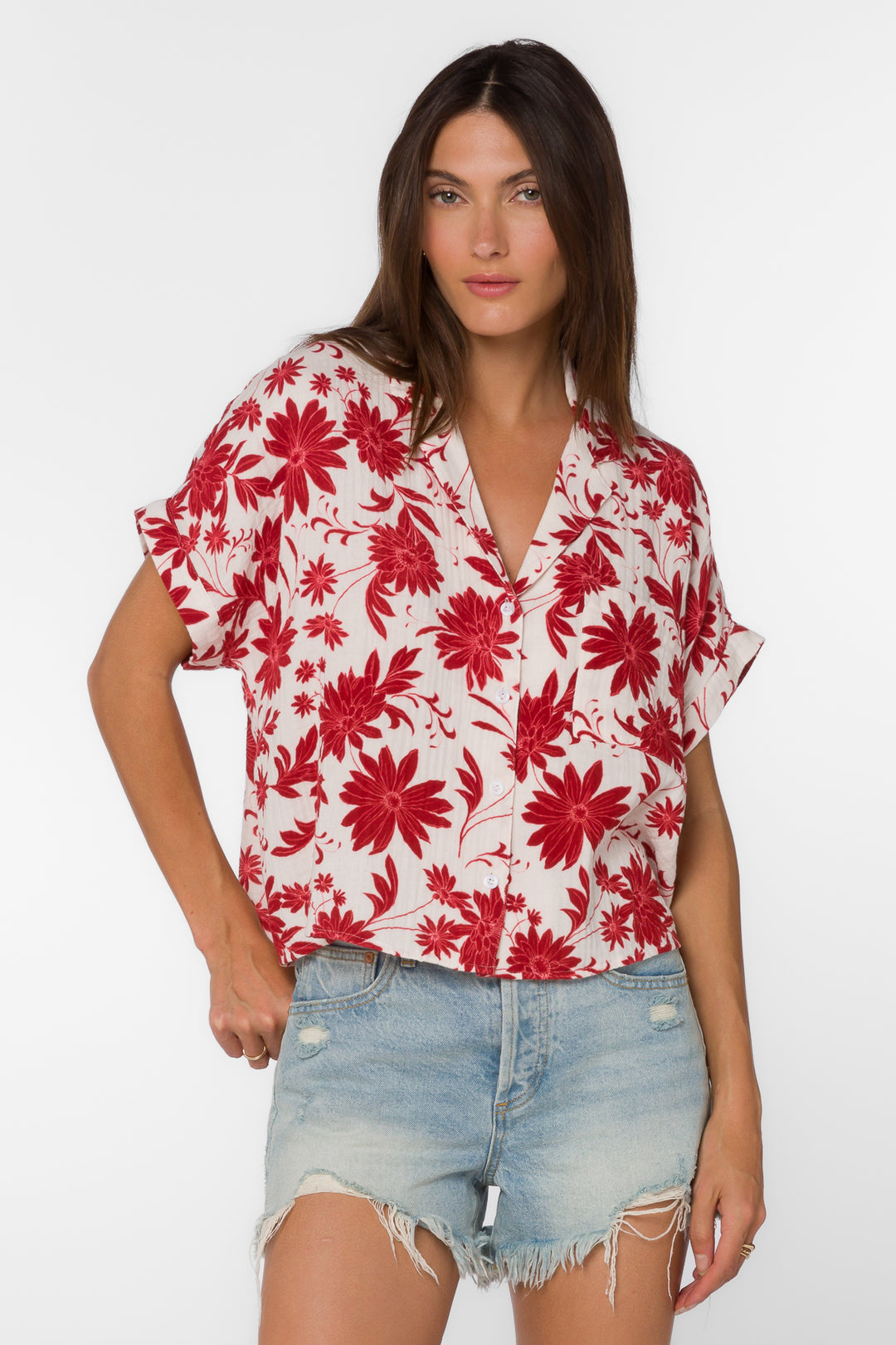 Bane Red Floral Shirt - Tops - Velvet Heart Clothing