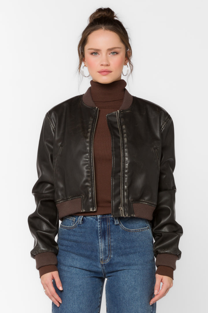 Becca Vintage Brown Vegan Leather Jacket - Jackets & Outerwear - Velvet Heart Clothing