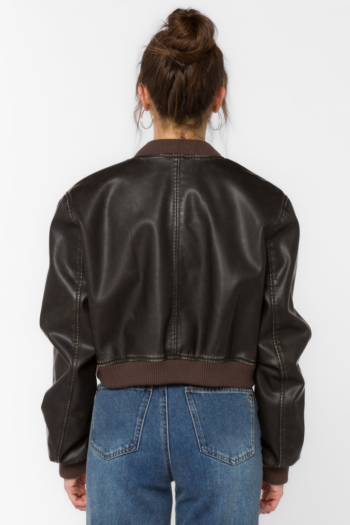 Becca Vintage Brown Vegan Leather Jacket - Jackets & Outerwear - Velvet Heart Clothing