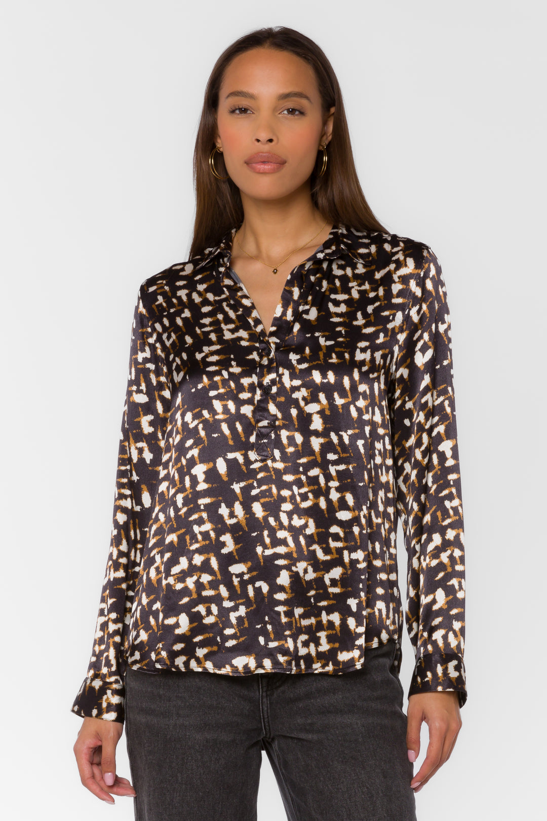 Benedita Black Abstract Geo Shirt - Tops - Velvet Heart Clothing