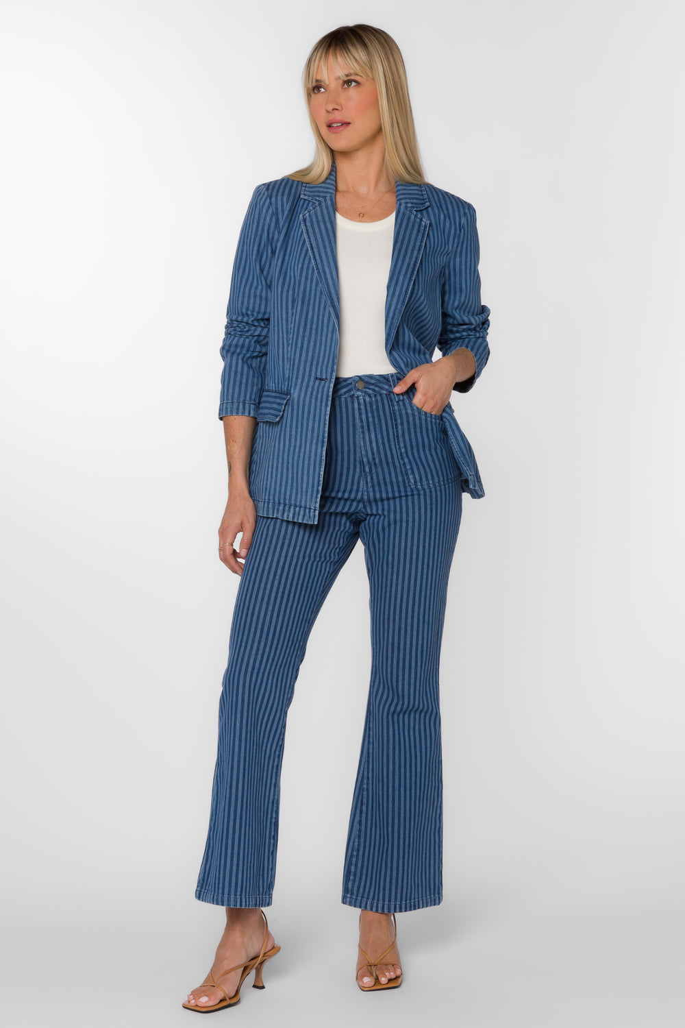 Beni Blue Stripe Blazer - Jackets & Outerwear - Velvet Heart Clothing