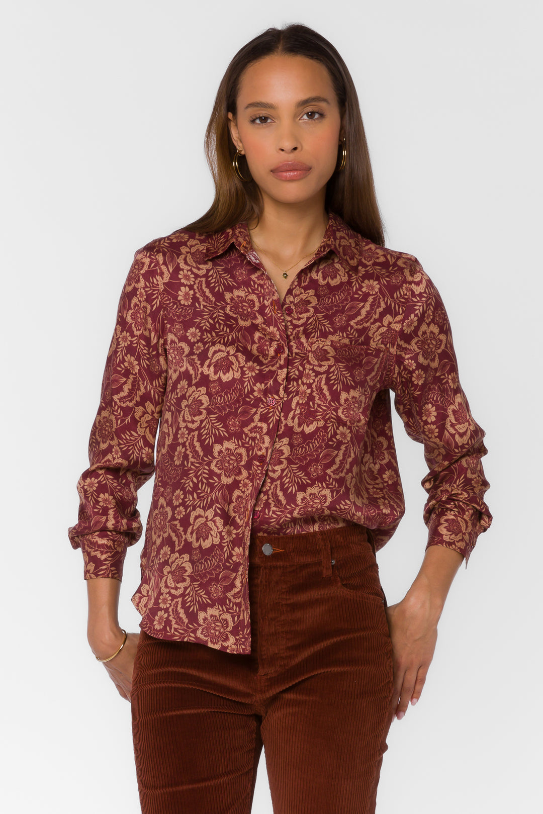 Bennett Sangria Floral Shirt - Tops - Velvet Heart Clothing