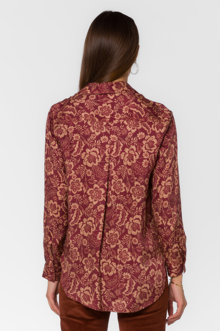 Bennett Sangria Floral Shirt - Tops - Velvet Heart Clothing