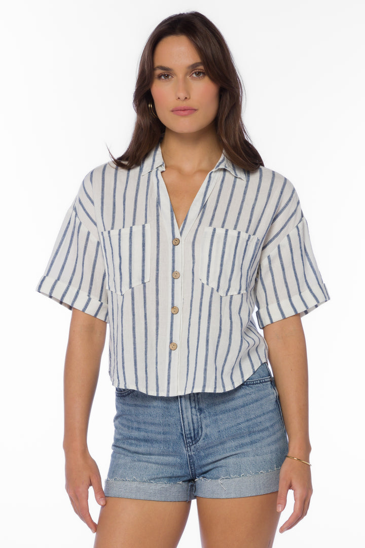 Brandon Navy Stripe Shirt - Tops - Velvet Heart Clothing