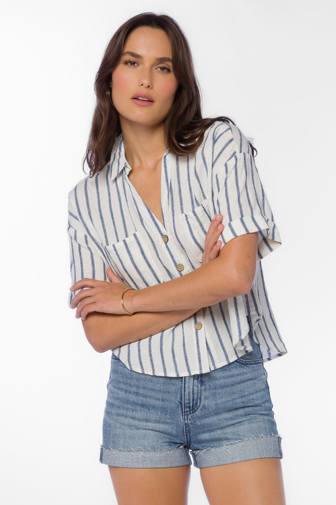 Brandon Navy Stripe Shirt - Tops - Velvet Heart Clothing