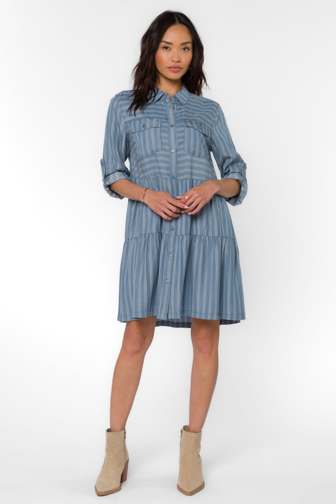 Bree Blue Spruce Stripe Dress - Dresses - Velvet Heart Clothing