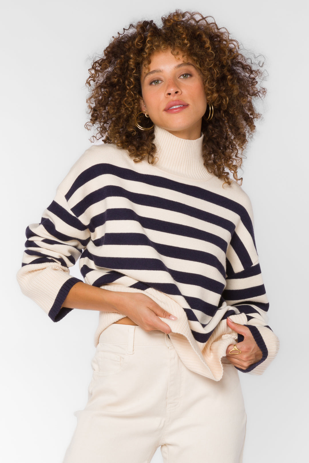 Caden Navy Ivory Stripe Sweater - Sweaters - Velvet Heart Clothing