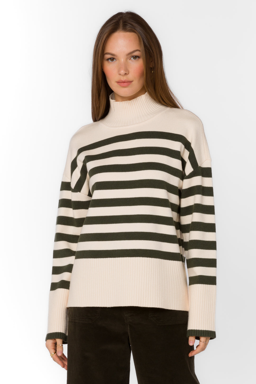 Caden Ivory Pine Stripe Sweater - Sweaters - Velvet Heart Clothing