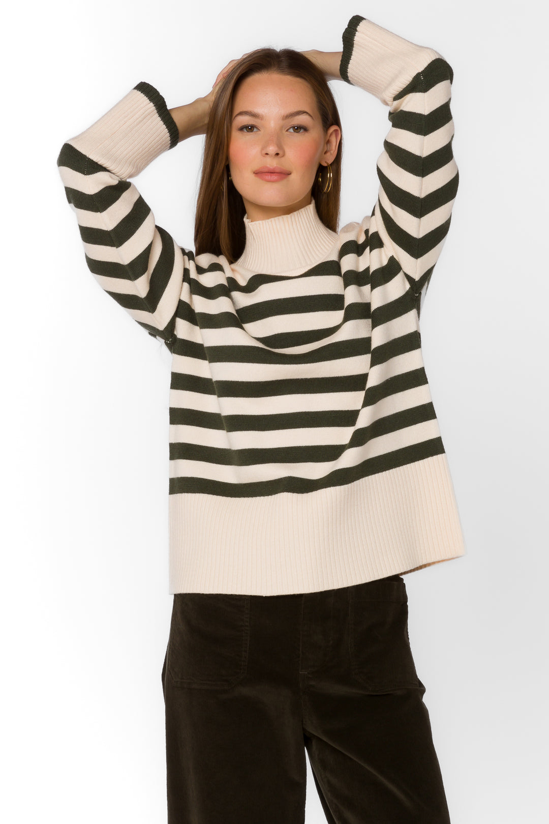 Caden Ivory Pine Stripe Sweater - Sweaters - Velvet Heart Clothing