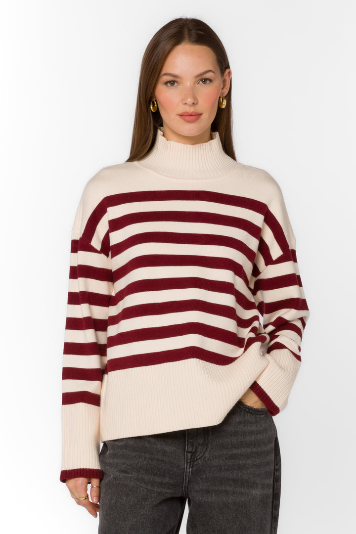 Caden Ivory Red Stripe Sweater - Sweaters - Velvet Heart Clothing