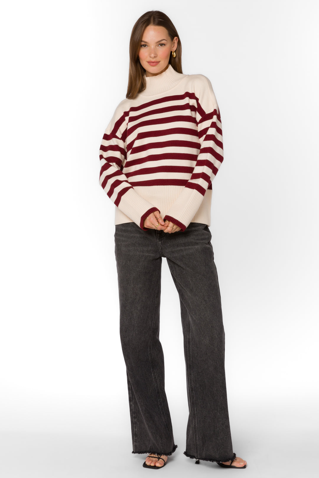 Caden Ivory Red Stripe Sweater - Sweaters - Velvet Heart Clothing