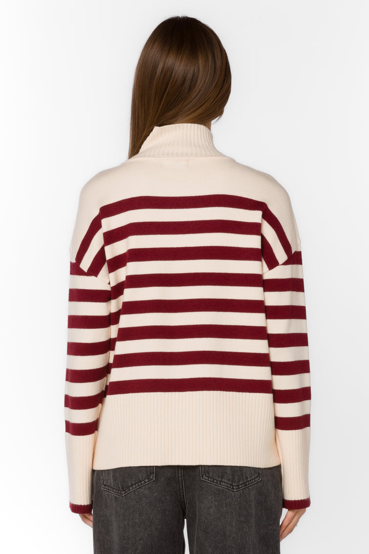 Caden Ivory Red Stripe Sweater - Sweaters - Velvet Heart Clothing