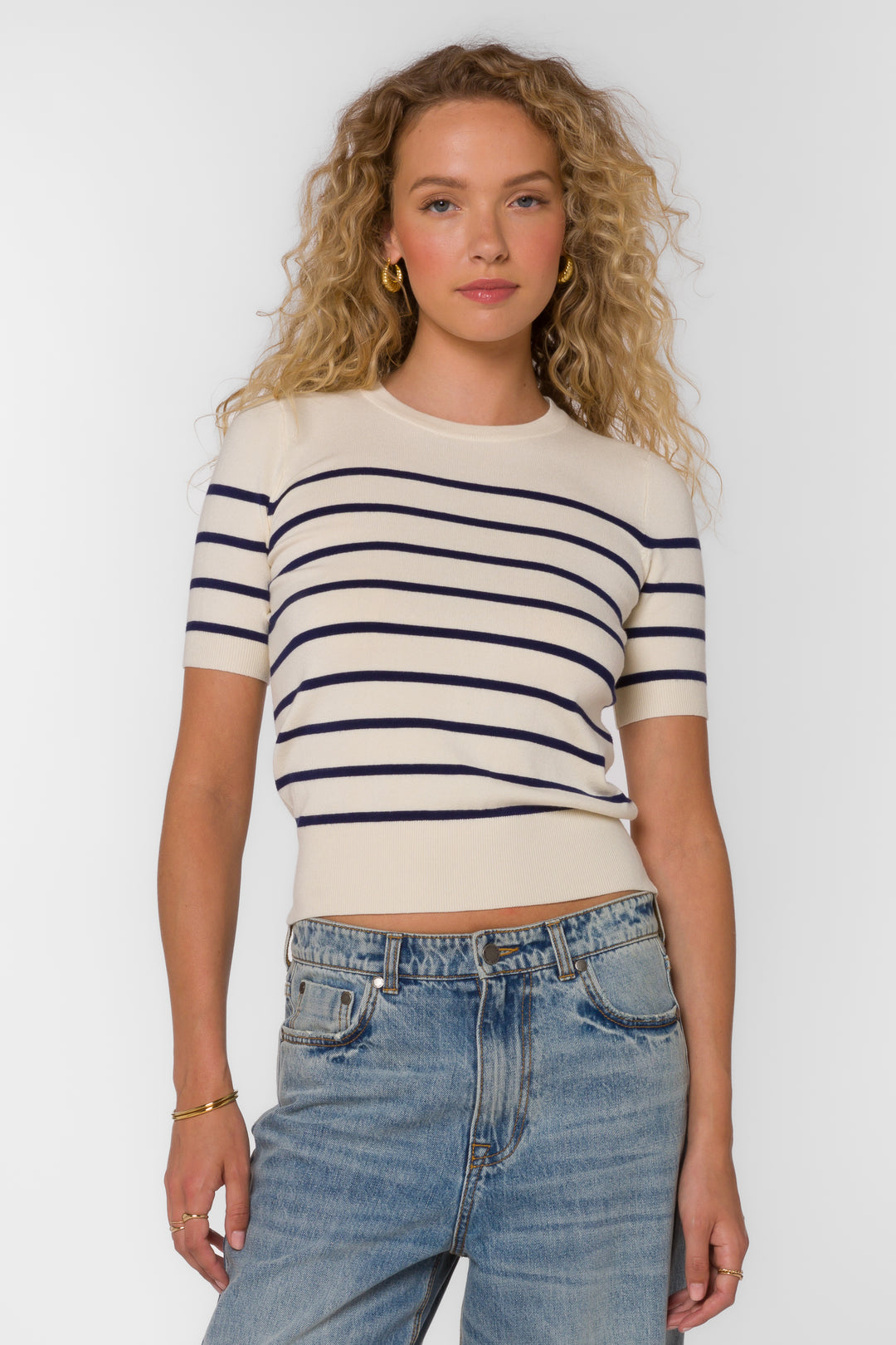 Cameron Ivory Blue Stripe Top - Tops - Velvet Heart Clothing