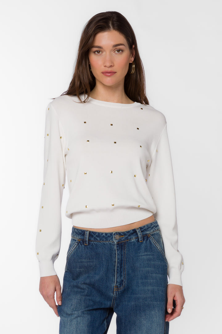 Candie White Gold Studs Sweater - Sweaters - Velvet Heart Clothing