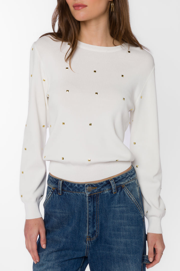 Candie White Gold Studs Sweater - Sweaters - Velvet Heart Clothing