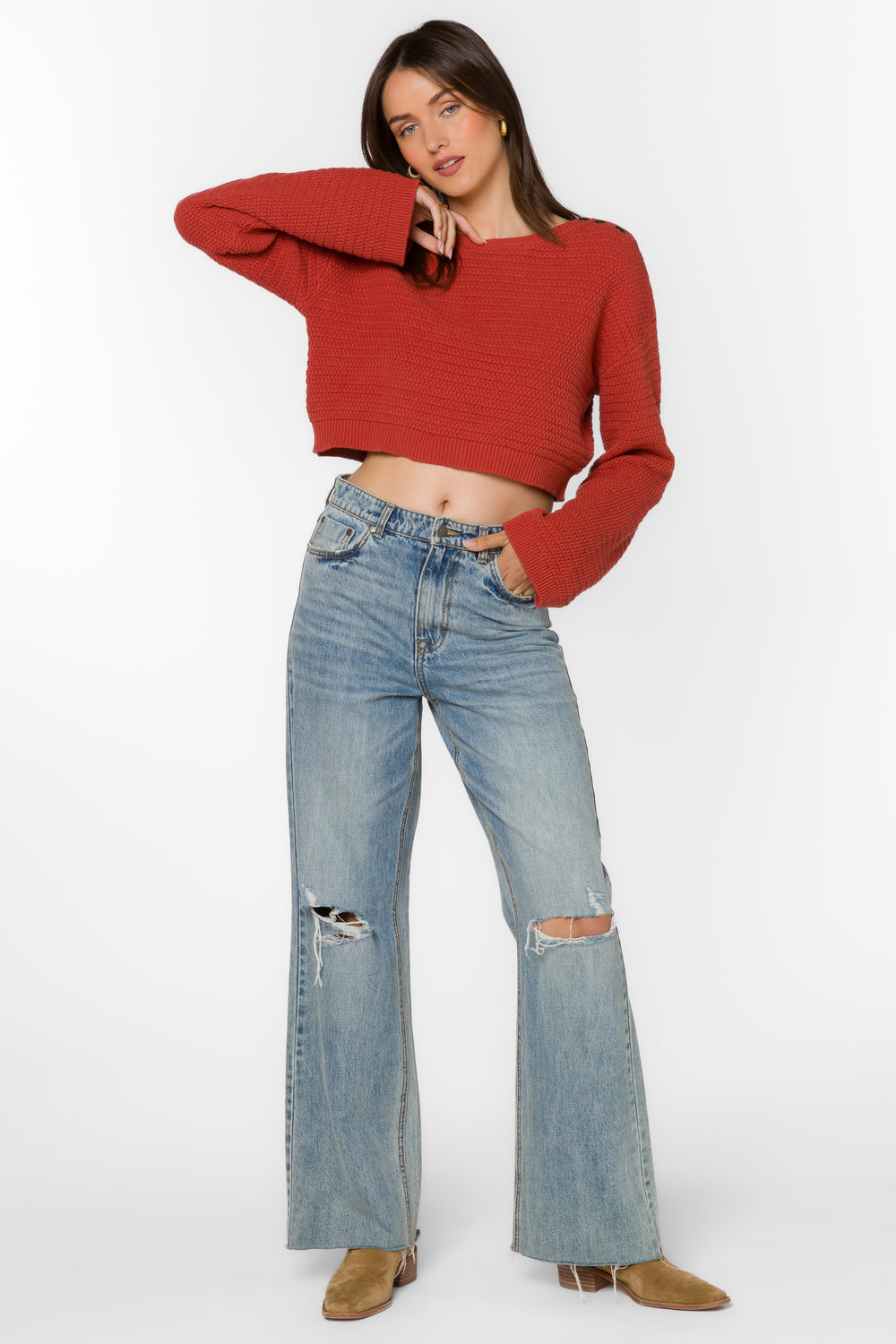 Carla Burnt Coral Sweater - Sweaters - Velvet Heart Clothing