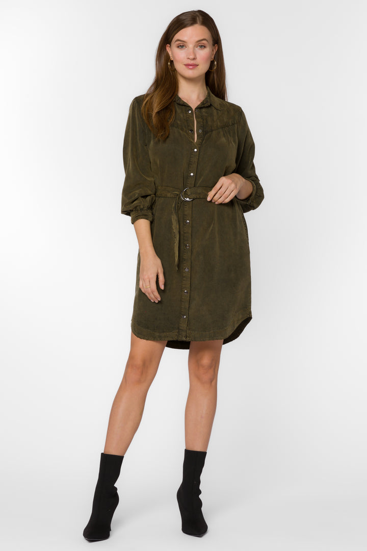 Dessa Army Green Shirtdress - Dresses - Velvet Heart Clothing