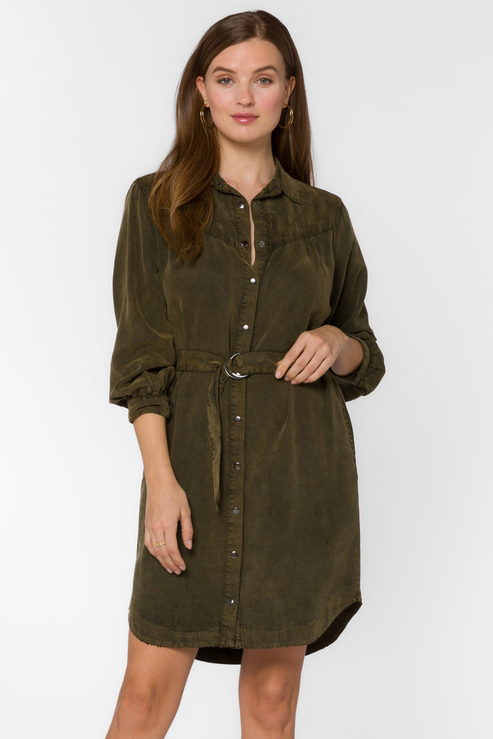 Dessa Army Green Shirtdress - Dresses - Velvet Heart Clothing