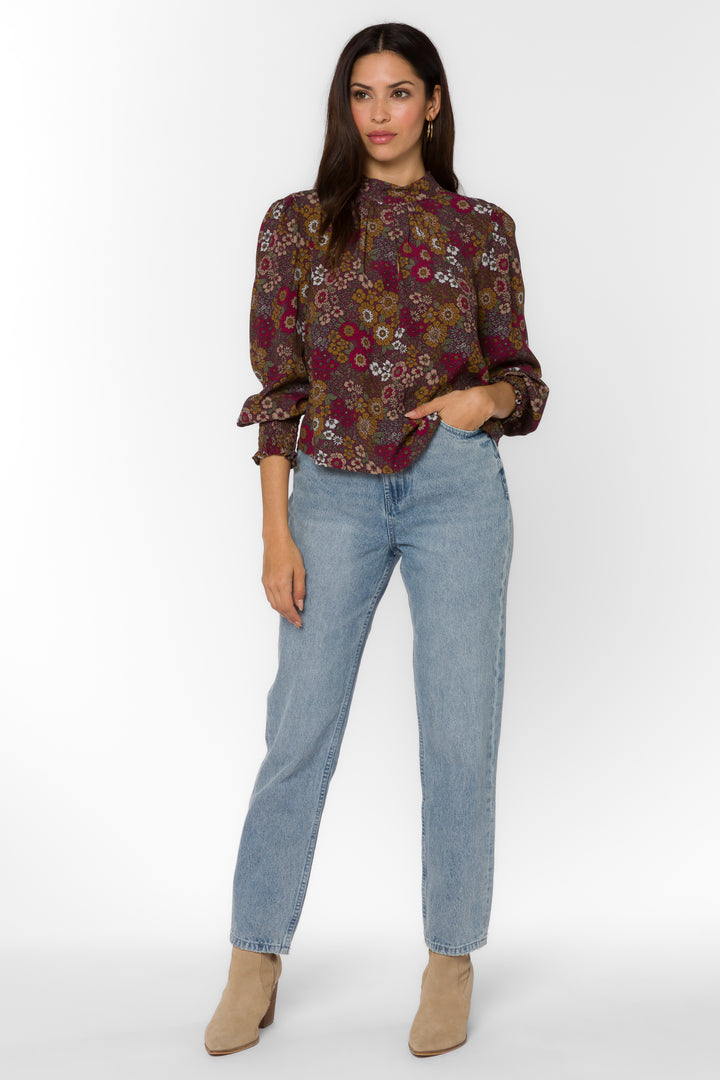 Arlene Red Sangria Floral Top - Tops - Velvet Heart Clothing