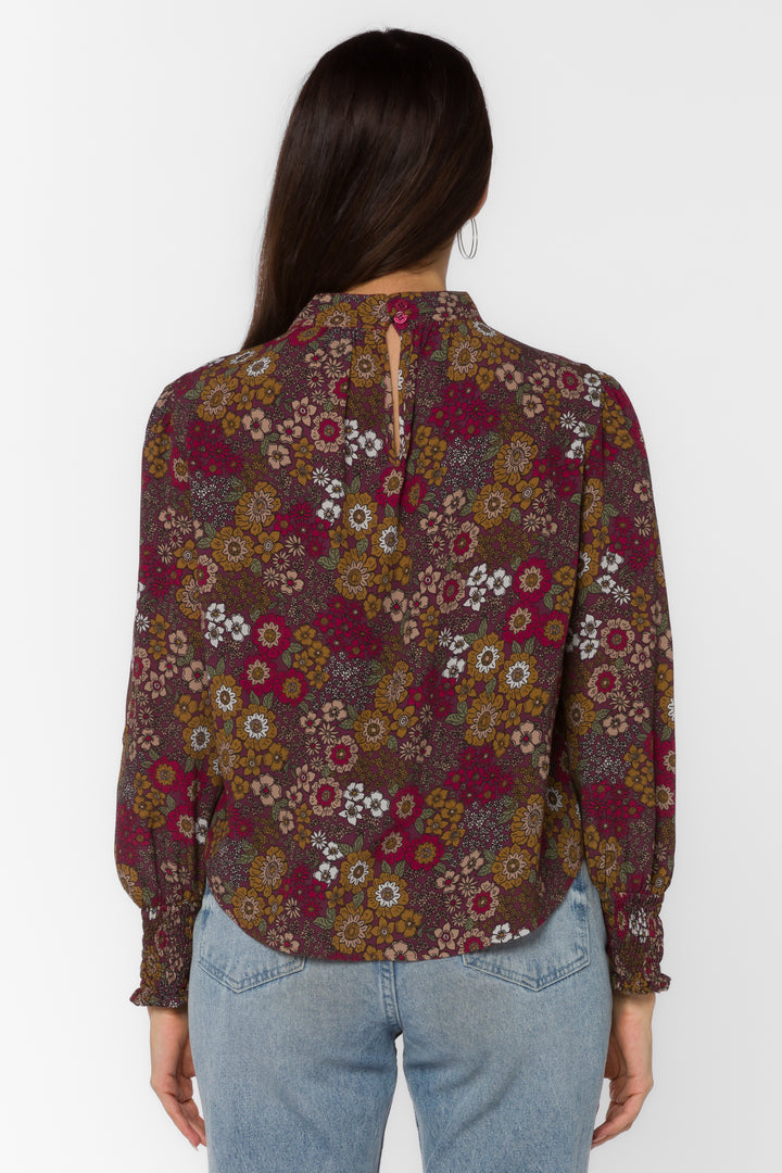 Arlene Red Sangria Floral Top - Tops - Velvet Heart Clothing