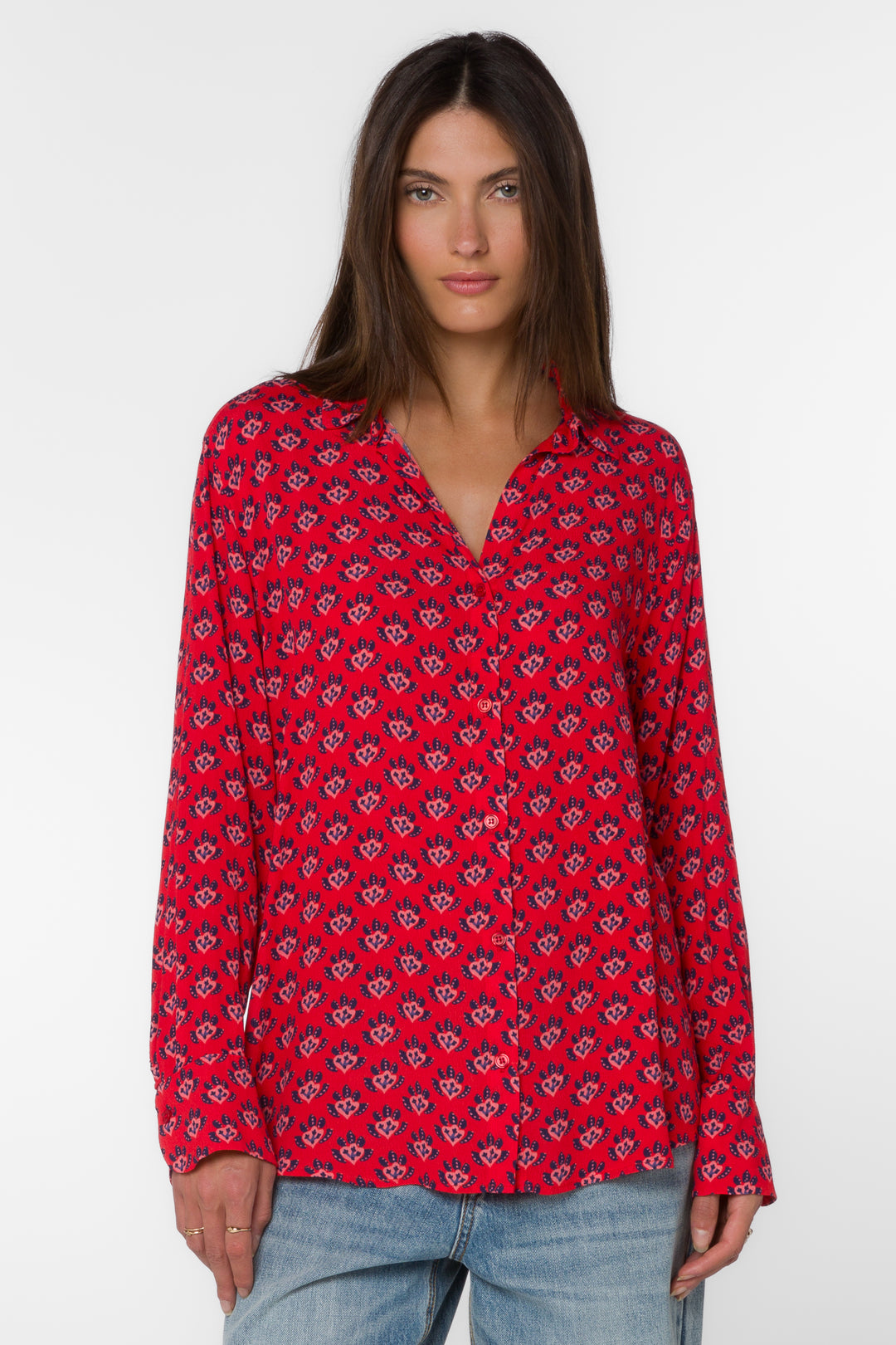 Elena Red Leaf Shirt