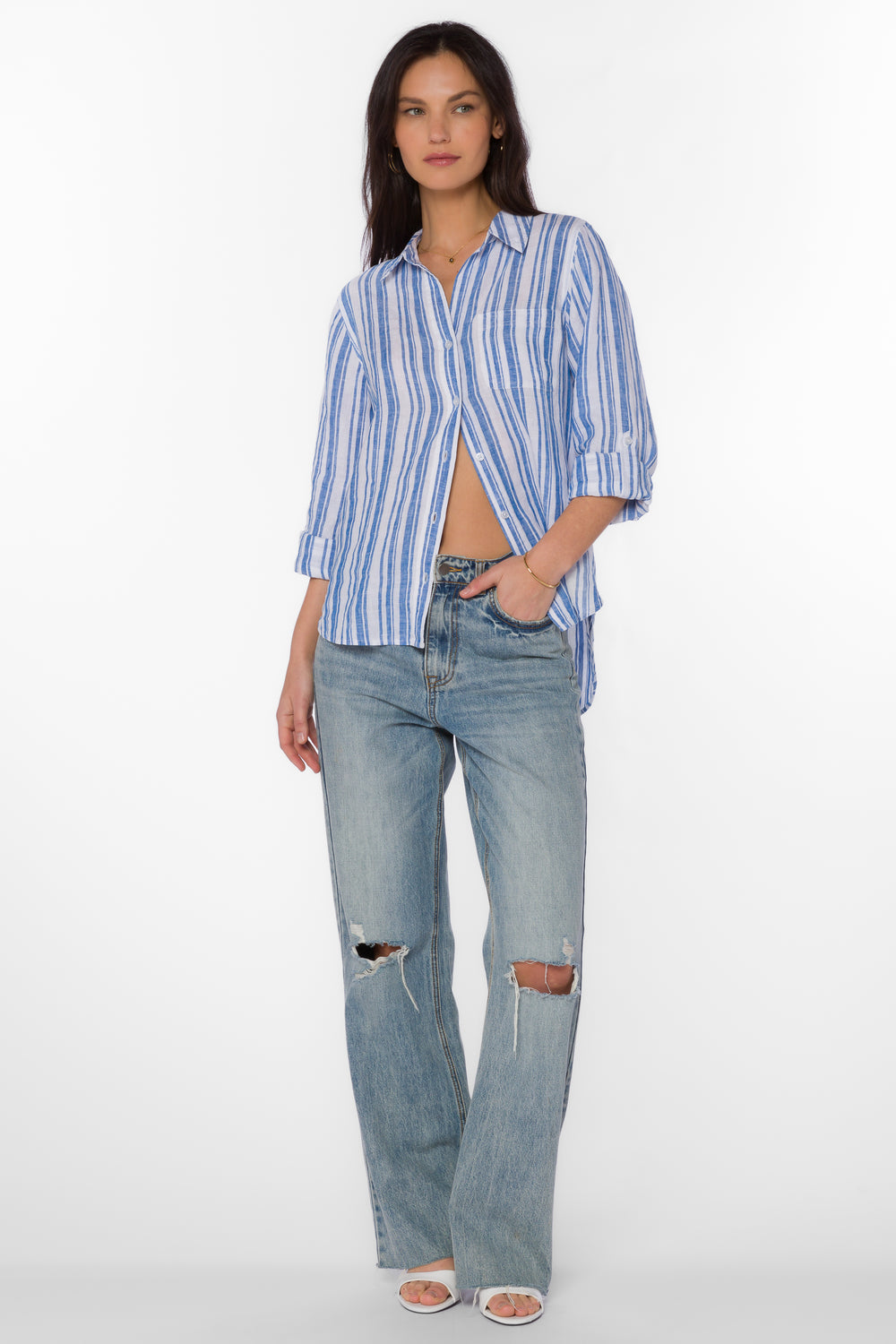 Elisa Blue Stripe Shirt - Tops - Velvet Heart Clothing