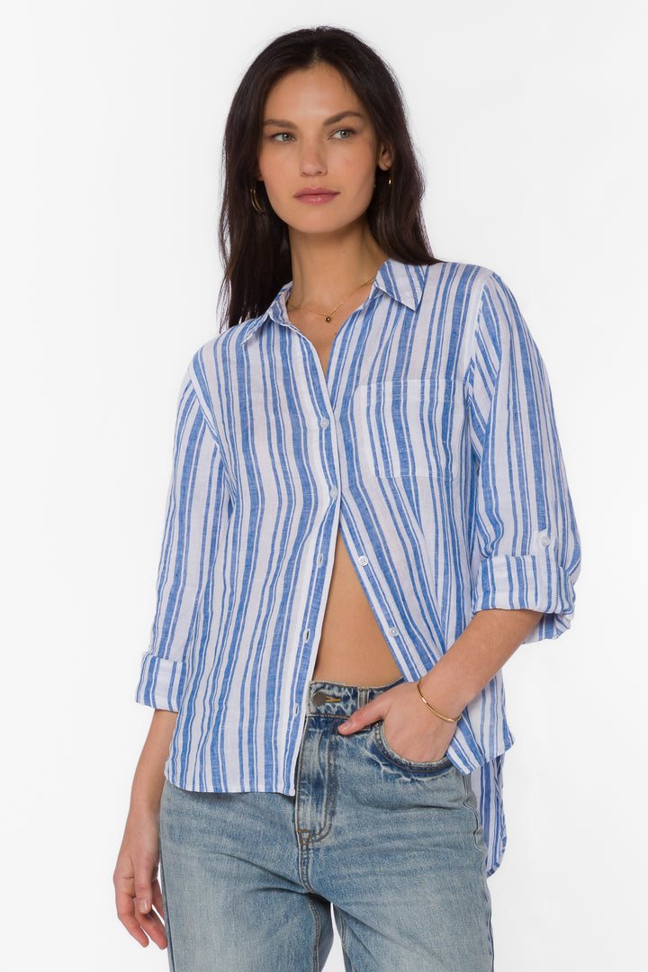 Elisa Blue Stripe Shirt - Tops - Velvet Heart Clothing