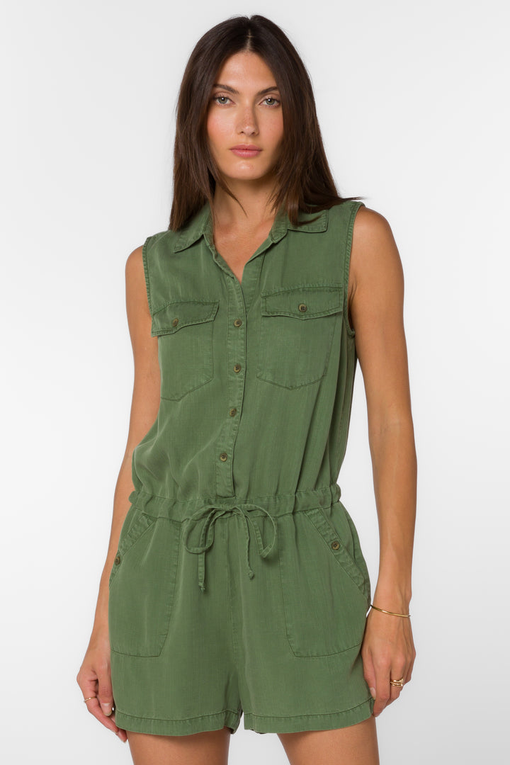 Esma Artichoke Green Romper - Jumpsuits & Rompers - Velvet Heart Clothing