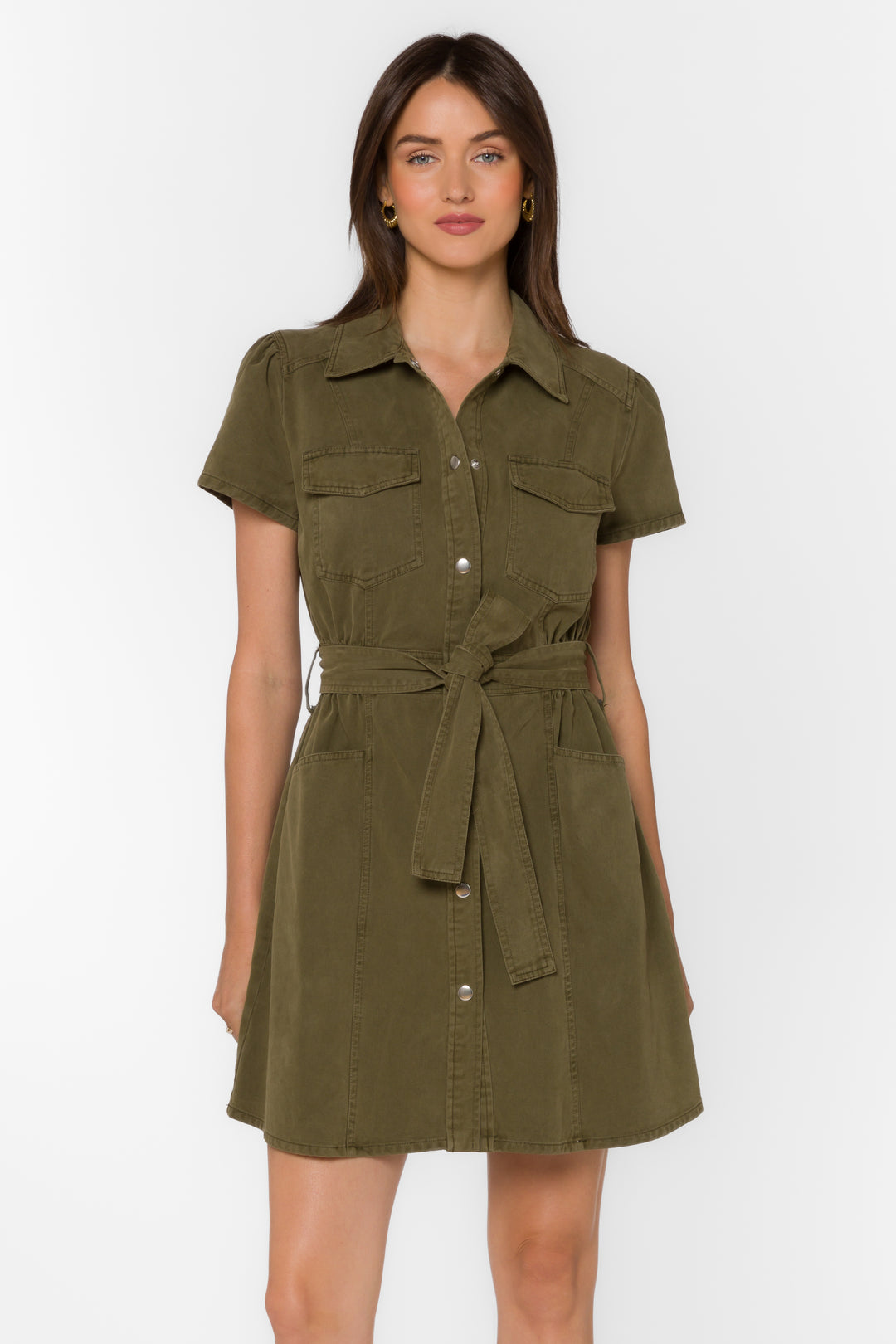 Fonda Army Green Dress - Dresses - Velvet Heart Clothing