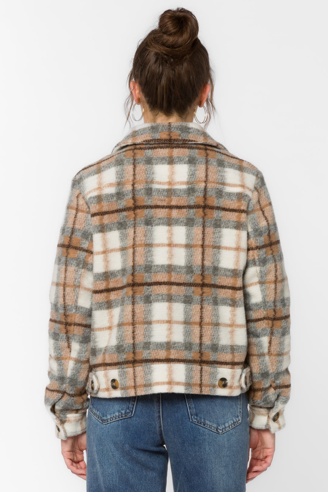 Frenchie Brown Grey Plaid Jacket - Jackets & Outerwear - Velvet Heart Clothing