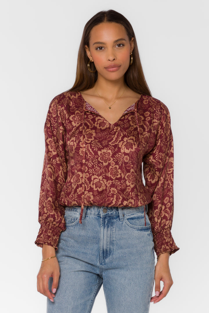 Freya Sangria Floral Top - Tops - Velvet Heart Clothing