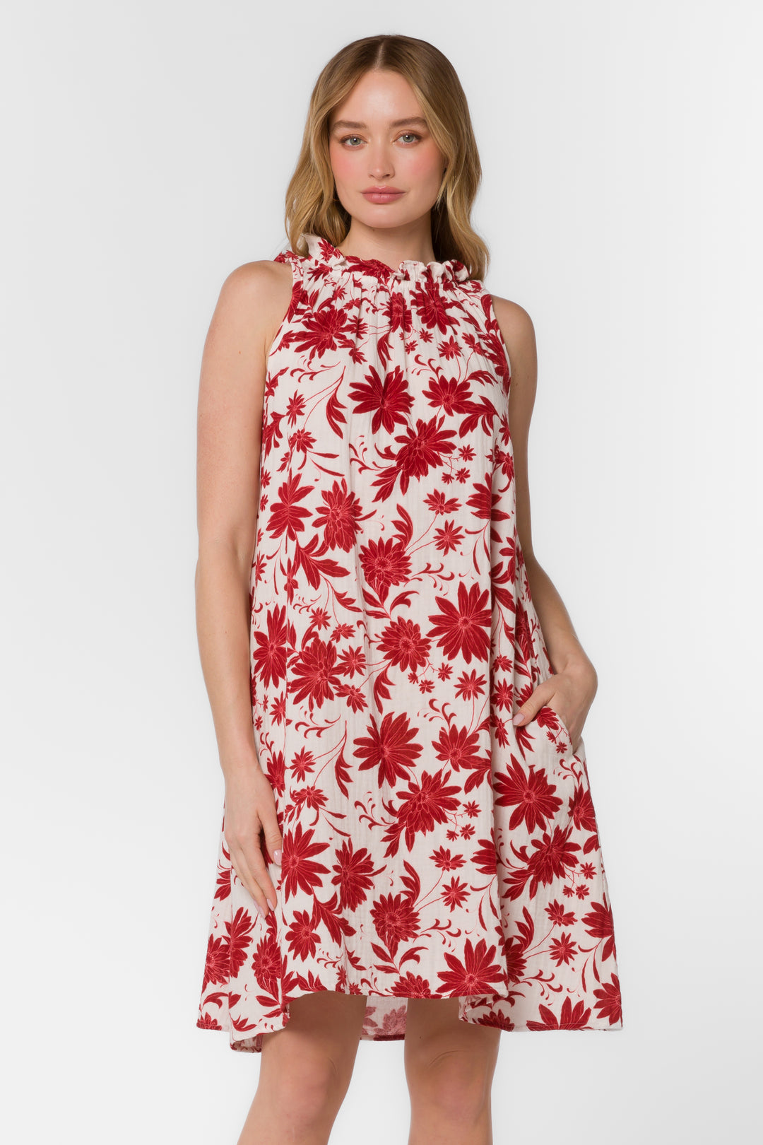 Glenda Red Floral Dress - Dresses - Velvet Heart Clothing