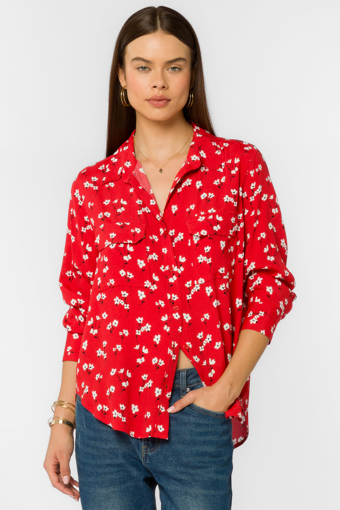 Kacia Red Poppy Shirt - Tops - Velvet Heart Clothing