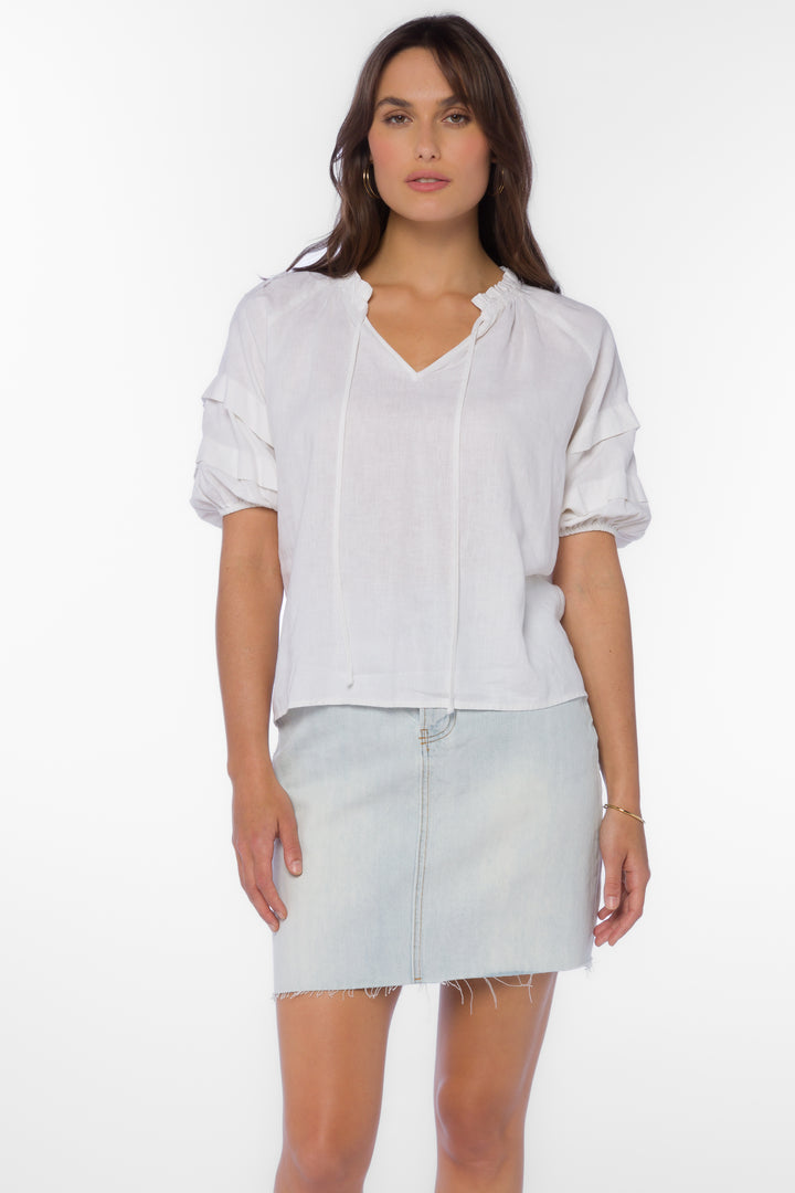 Kenna Optic White Blouse - Tops - Velvet Heart Clothing