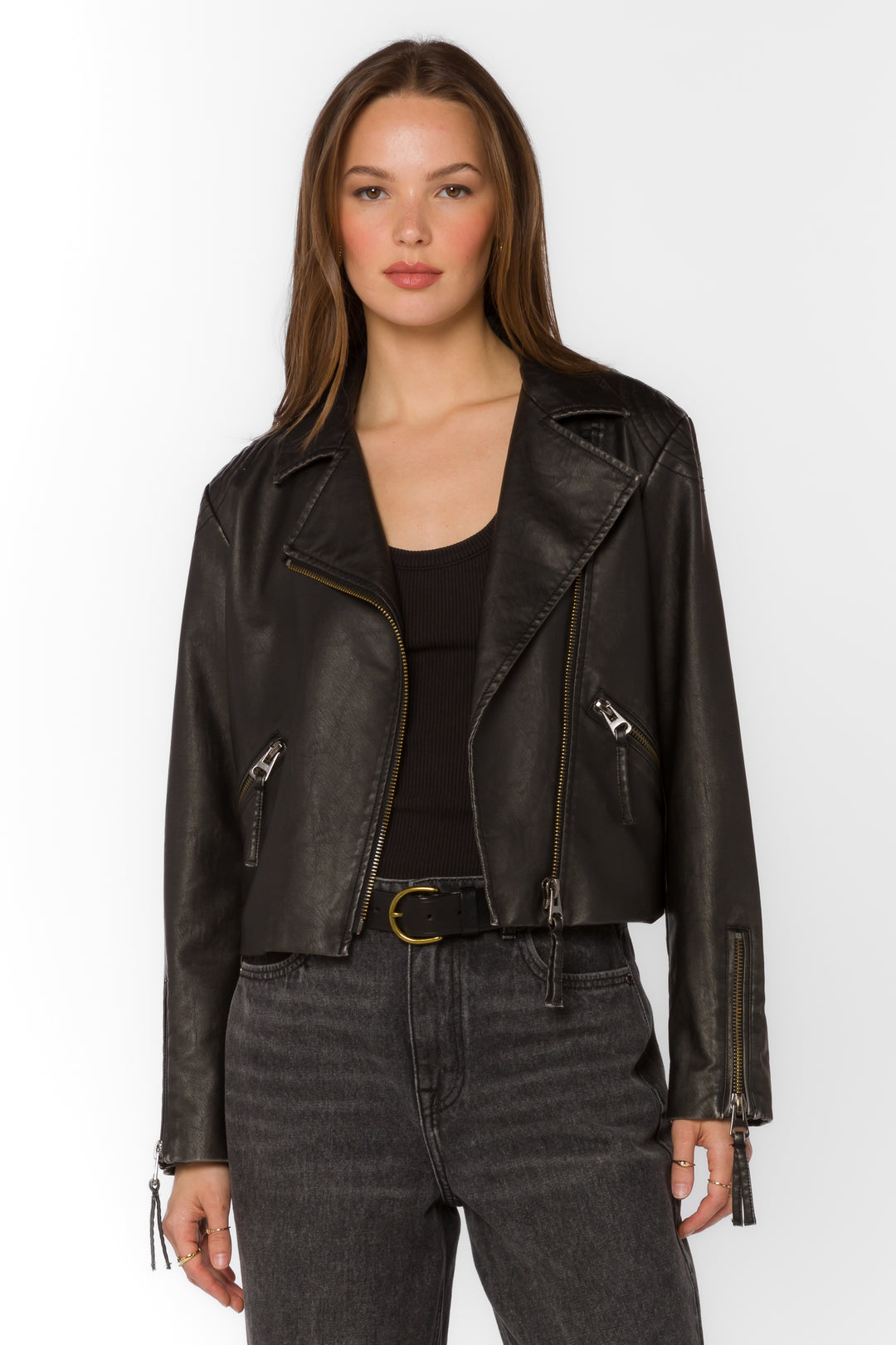 Kenwood Distressed Black Vegan Leather Jacket - Jackets & Outerwear - Velvet Heart Clothing