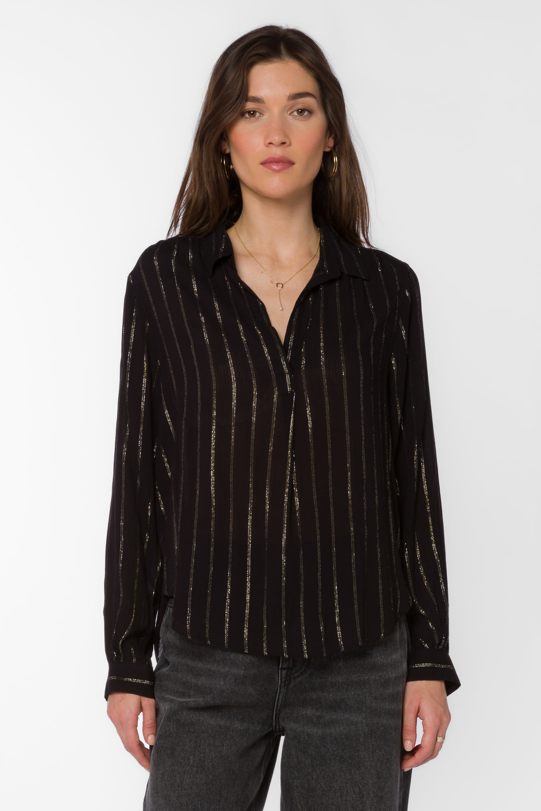 Kenzie Black Lurex Stripe Shirt - Tops - Velvet Heart Clothing