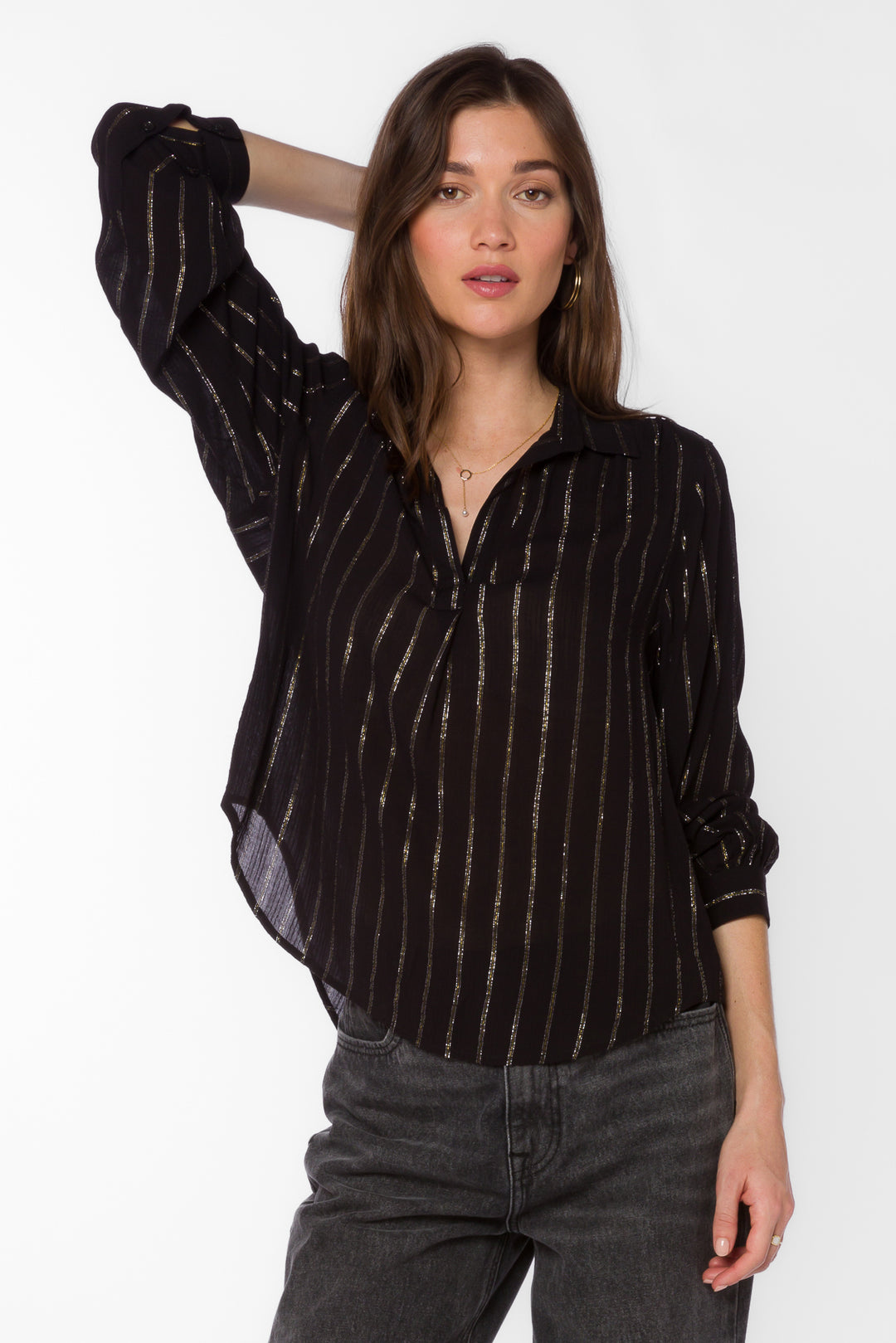 Kenzie Black Lurex Stripe Shirt - Tops - Velvet Heart Clothing