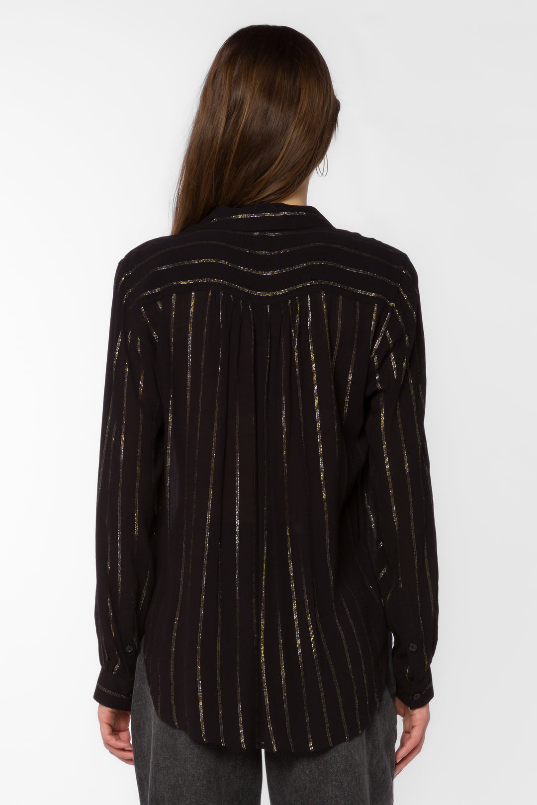 Kenzie Black Lurex Stripe Shirt - Tops - Velvet Heart Clothing