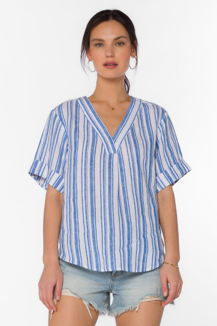 Kyro Blue Stripe Blouse - Tops - Velvet Heart Clothing