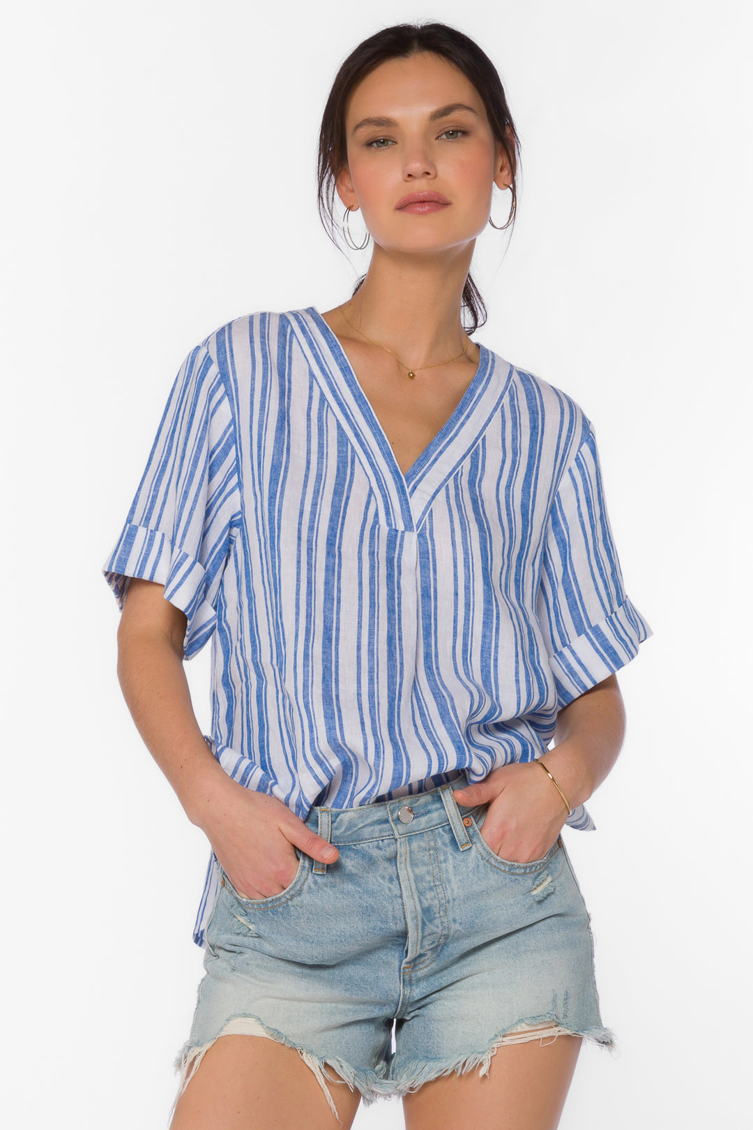 Kyro Blue Stripe Blouse - Tops - Velvet Heart Clothing