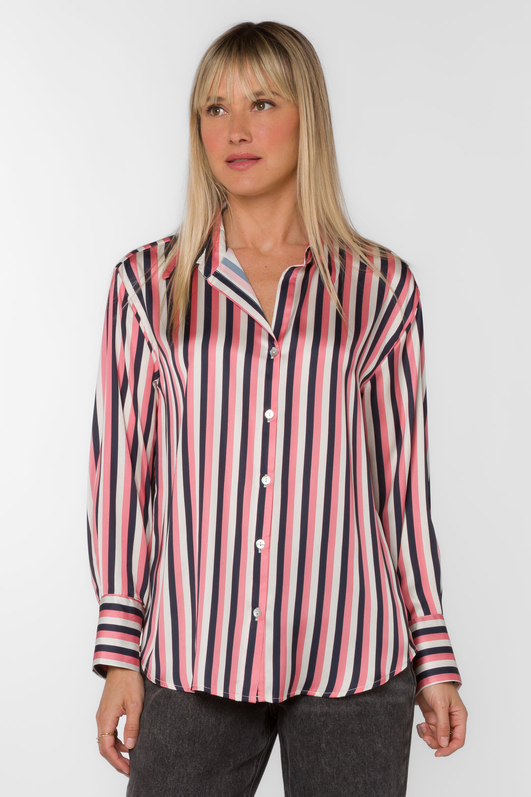 Lazaro Pink Navy Stripe Shirt - Tops - Velvet Heart Clothing