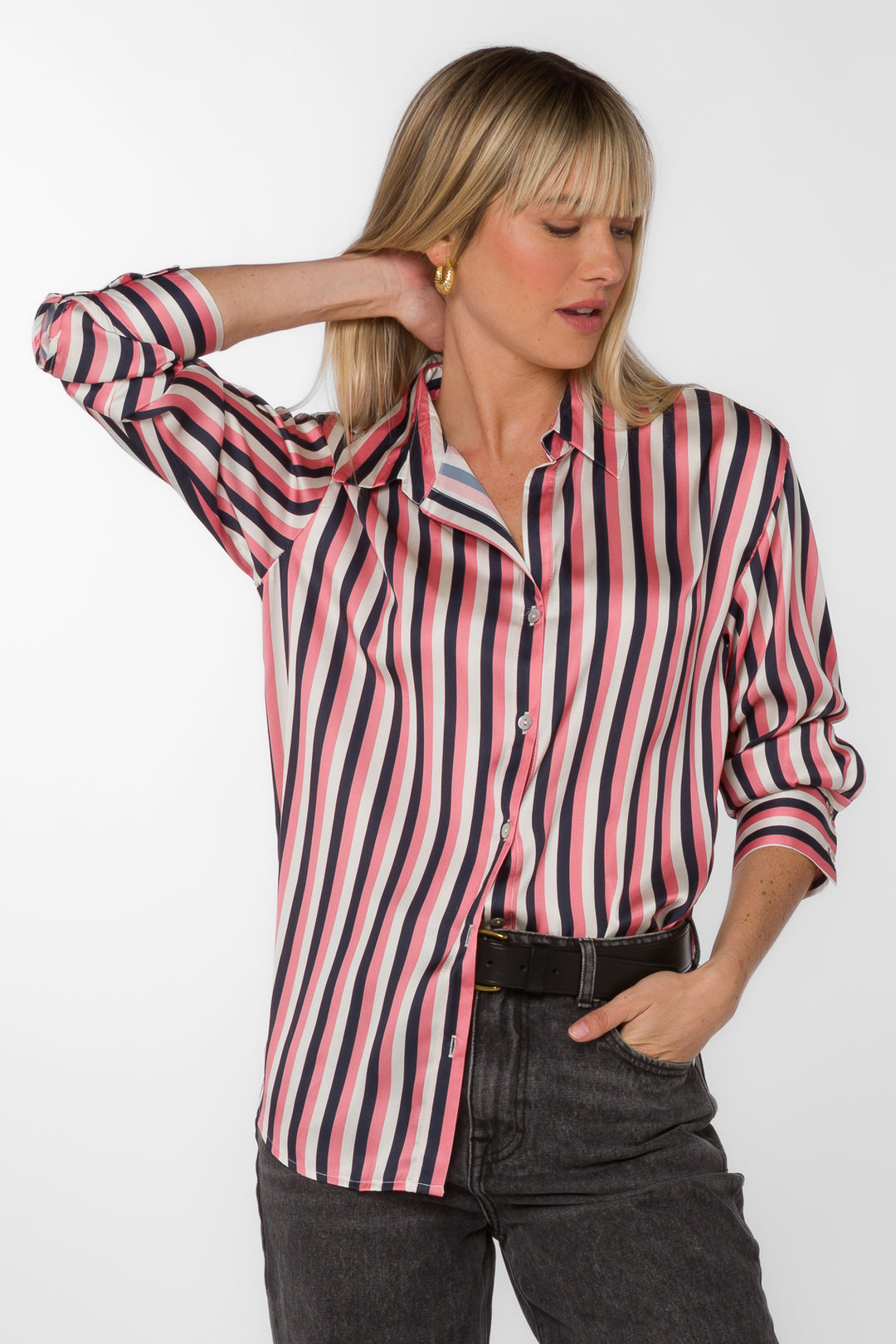 Lazaro Pink Navy Stripe Shirt - Tops - Velvet Heart Clothing