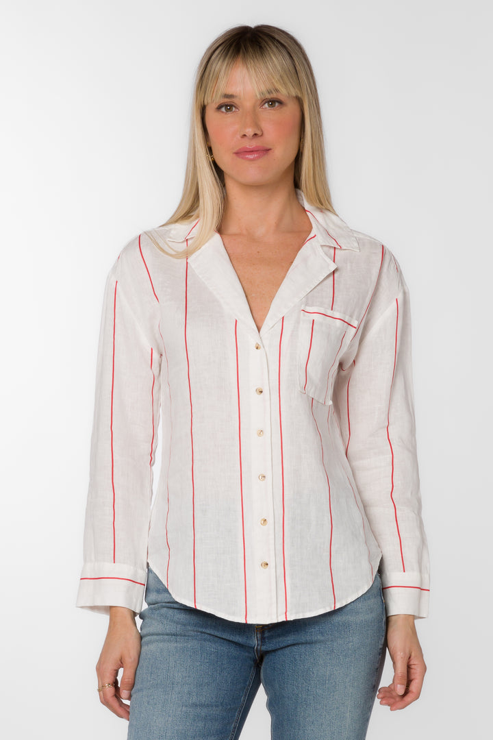 Lyla White Red Stripe Shirt - Tops - Velvet Heart Clothing